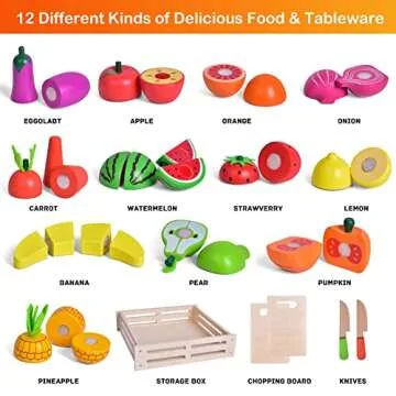 35PCS Wooden Play Food Set for Kids Kitchen Fun