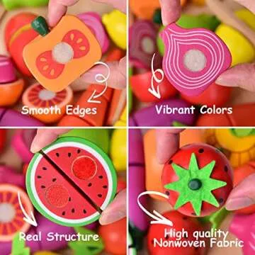 35PCS Wooden Play Food Set for Kids Kitchen Fun