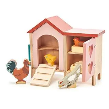 Tender Leaf Toys - Chicken Coop - 9 Pcs Miniature Henhouse Farm Animal Toys, Dollhouse Accessories Pretend Play Set for Kids Imaginative Play - Age 3+