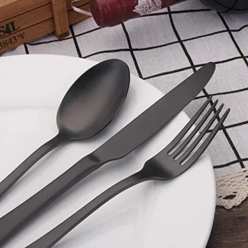 Matte Black Stainless Steel Flatware Set - 20 Piece Elegant Dining Solution