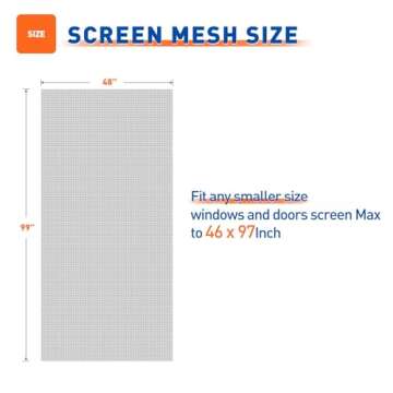 MAGZO Window Screen Replacement，48"W x 99"L Screen Mesh DIY Adjustable Polyster Screen for Windows...