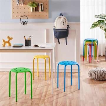 Yaheetech 17.3in Plastic Stack Nesting Stools Portable Stackable Bar Stools Colorful Decoration Stools Chairs Round Stools Flexible Seating Pack of 5