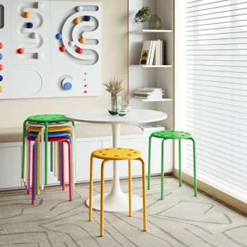 Yaheetech 17.3in Plastic Stack Nesting Stools Portable Stackable Bar Stools Colorful Decoration Stools Chairs Round Stools Flexible Seating Pack of 5