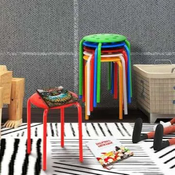 Yaheetech 17.3in Plastic Stack Nesting Stools Portable Stackable Bar Stools Colorful Decoration Stools Chairs Round Stools Flexible Seating Pack of 5