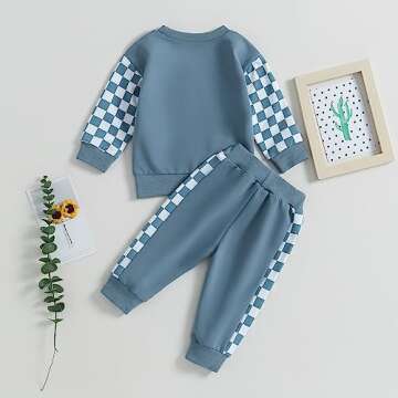 Fall Winter Toddler Baby Boy Clothes 2Pcs Color Block Crewneck Sweatshirt and Pants Sweatsuit Little...
