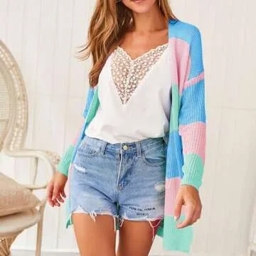 Trendy Lightweight Color Block Cardigan for Women
