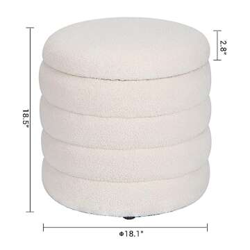 OuchTek Small Ottoman Storage Sherpa Foot Rest for Couch Teddy Foot Stools Footrest Ottoman Round Foot Stool with Storage White Vanity Stool for Makeup Room