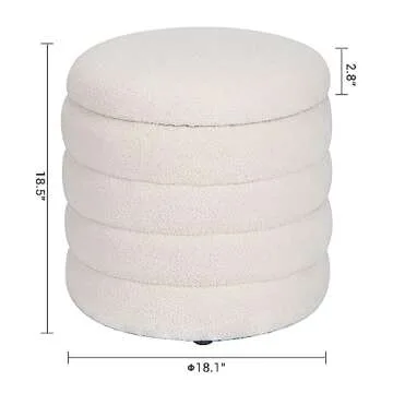 OuchTek Small Ottoman Storage Sherpa Foot Rest for Couch Teddy Foot Stools Footrest Ottoman Round Foot Stool with Storage White Vanity Stool for Makeup Room