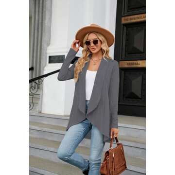 Womens Spring Fashion 2024 Flowy Hem Long Sleeve Fall Cardigan Trendy Knit Work Jackets Grey L
