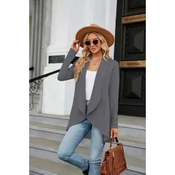 Womens Spring Fashion 2024 Flowy Hem Long Sleeve Fall Cardigan Trendy Knit Work Jackets Grey L