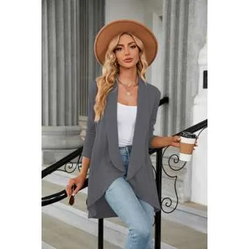 Womens Spring Fashion 2024 Flowy Hem Long Sleeve Fall Cardigan Trendy Knit Work Jackets Grey L