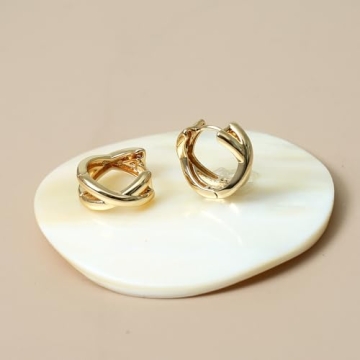 Small Chunky Gold Hoop Earrings For Women, 14k Gold Thick statement huggie hoop earrings Trendy Hoop Earrings Set Hypoallergenic Fashion Earrings (X-Gold 4)