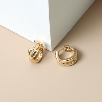 Small Chunky Gold Hoop Earrings For Women, 14k Gold Thick statement huggie hoop earrings Trendy Hoop Earrings Set Hypoallergenic Fashion Earrings (X-Gold 4)