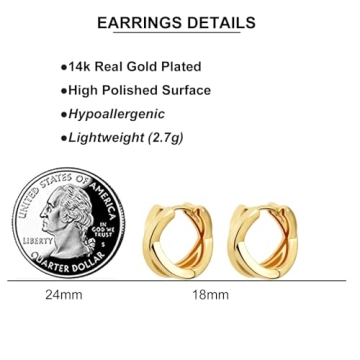 Small Chunky Gold Hoop Earrings For Women, 14k Gold Thick statement huggie hoop earrings Trendy Hoop Earrings Set Hypoallergenic Fashion Earrings (X-Gold 4)