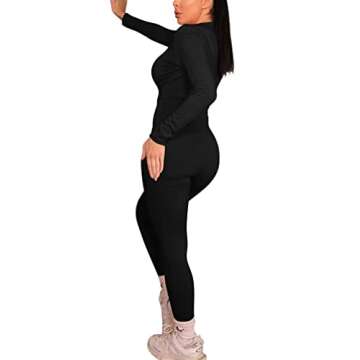 Mizoci Women's Sexy Bodycon Long Sleeve Crewneck Club Outfits One Piece Jumpsuit Romper, X-Large, Bl...