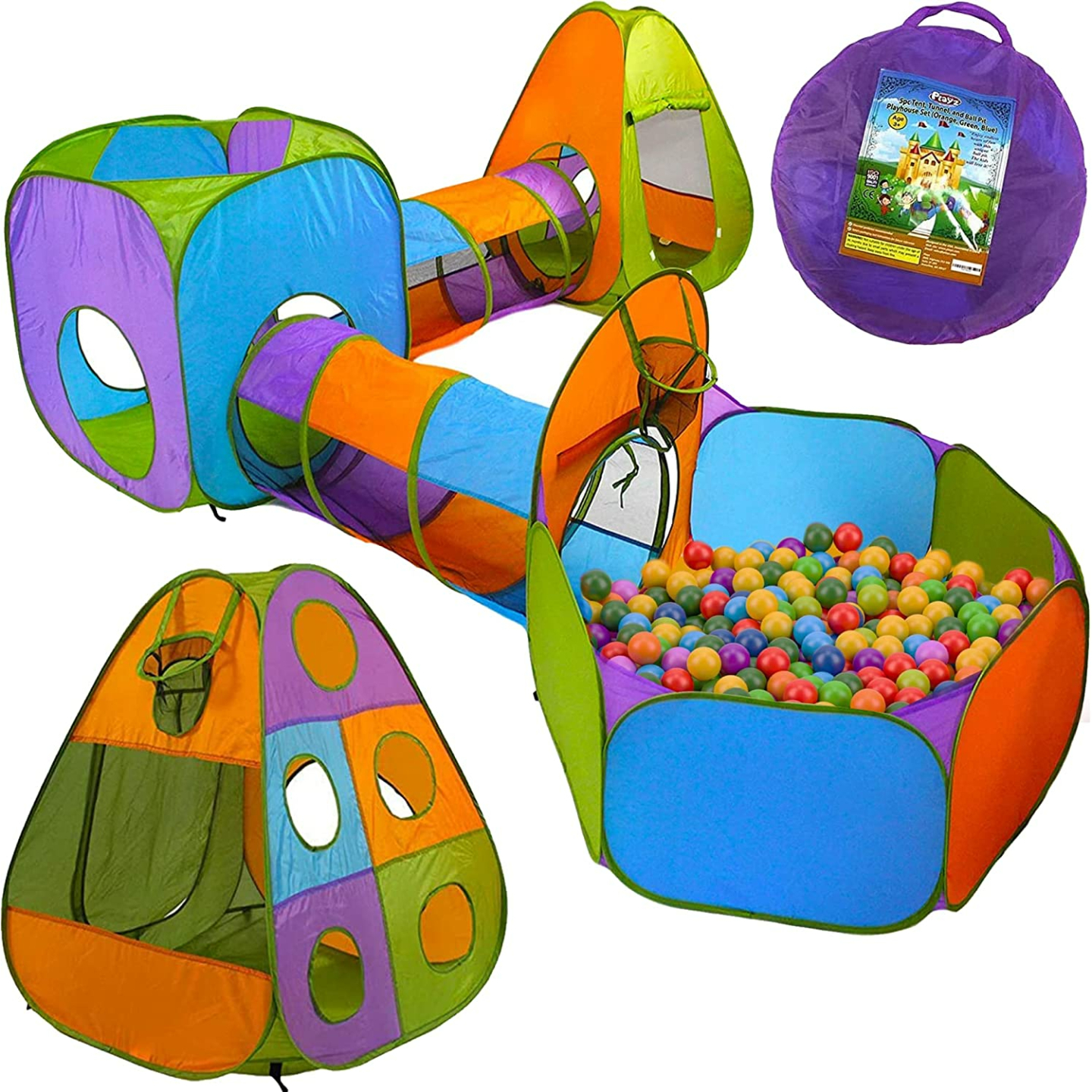 Playz 5-Piece Kids Play Tent with Tunnel & Ball Pit