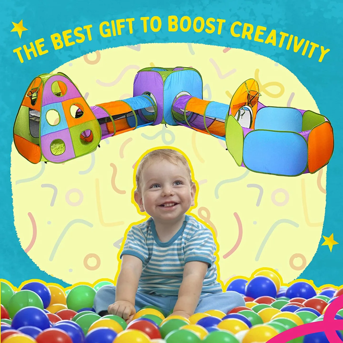 Playz 5-Piece Kids Play Tent with Tunnel & Ball Pit