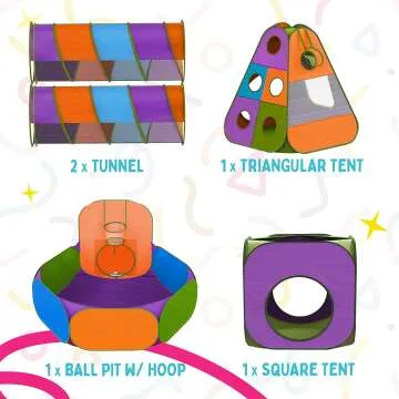 Playz 5-Piece Kids Play Tent with Tunnel & Ball Pit