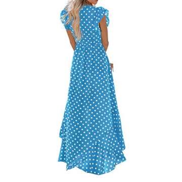 GRECERELLE Women's Summer Floral Print Cross V Neck Dress - Light Blue