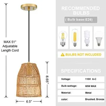 Elegant Rattan Pendant Ceiling Light - Modern Vintage Design