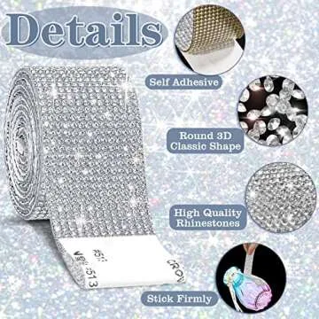 8 Rolls Rhinestone Ribbons,Cludoo 8 Yard Silver Self Adhesive Rhinestone Ribbon, Bling Crystal Diamond Ribbon Roll Wrap Glittering Rhinestones Sticker for Decoration Car DIY Arts Crafts Wedding