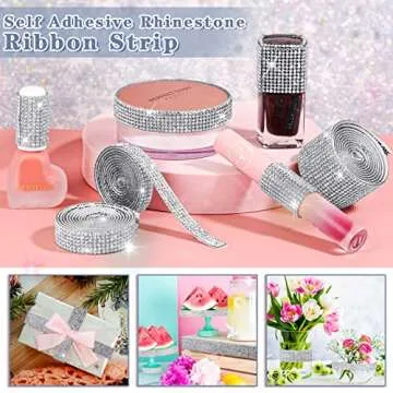 8 Rolls Rhinestone Ribbons,Cludoo 8 Yard Silver Self Adhesive Rhinestone Ribbon, Bling Crystal Diamond Ribbon Roll Wrap Glittering Rhinestones Sticker for Decoration Car DIY Arts Crafts Wedding