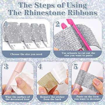 8 Rolls Rhinestone Ribbons,Cludoo 8 Yard Silver Self Adhesive Rhinestone Ribbon, Bling Crystal Diamond Ribbon Roll Wrap Glittering Rhinestones Sticker for Decoration Car DIY Arts Crafts Wedding