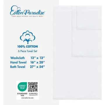Cotton Paradise Towel Set - 6 Premium Towels in White