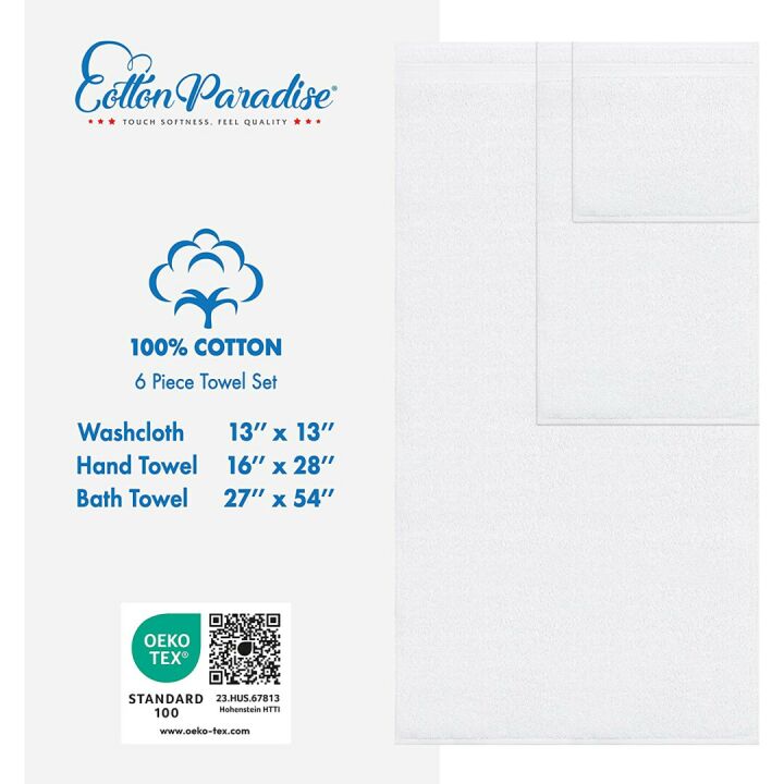 Cotton Paradise Towel Set - 6 Premium Towels in White