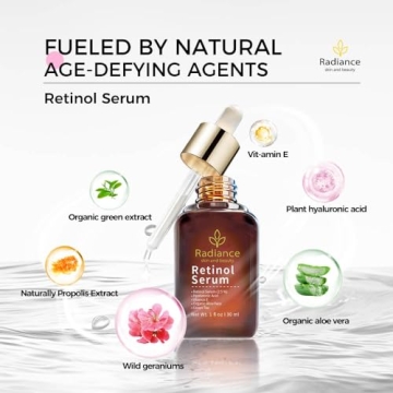 RADIANCE - Retinol Serum for Face with Vitamin E, Organic Jojoba Oil, Aloe Vera, Green Tea, Hylauronic Acid for Smoothing Fine Lines, Dark Spot & Anti Aging, Anti Wrinkles Facial Serum 1 Oz