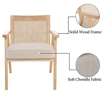 chairus Living Room Accent Chair, Chenille Upholstered Lounge Armchair with Breathable Rattan Back, ...
