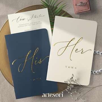 ARTESORI Wedding Vow Book for Her & Him, Soft Touch, Gold Foil Engraving, 28 Lined Pages, Wedding Vow Books His and Hers, Wedding Essentials, Wedding Registry Ideas, His and Hers Gifts [Ivory & Navy]