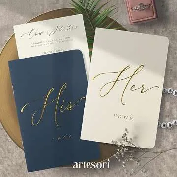 ARTESORI Wedding Vow Book for Her & Him, Soft Touch, Gold Foil Engraving, 28 Lined Pages, Wedding Vow Books His and Hers, Wedding Essentials, Wedding Registry Ideas, His and Hers Gifts [Ivory & Navy]
