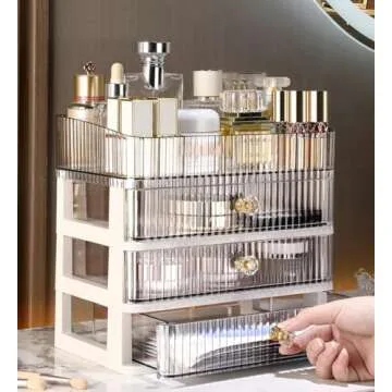 MIUOPUR Makeup Organizer with 3 Large Drawers, Countertop Organizer for Cosmetics, Ideal for Bathroom and Bedroom Vanity Countertops, Desk Storage Holder for Lipstick, Brushes and Nail Polish