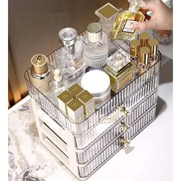 MIUOPUR Makeup Organizer with 3 Large Drawers, Countertop Organizer for Cosmetics, Ideal for Bathroom and Bedroom Vanity Countertops, Desk Storage Holder for Lipstick, Brushes and Nail Polish