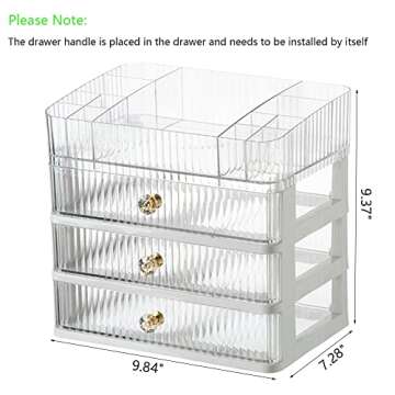 MIUOPUR Makeup Organizer with 3 Large Drawers, Countertop Organizer for Cosmetics, Ideal for Bathroom and Bedroom Vanity Countertops, Desk Storage Holder for Lipstick, Brushes and Nail Polish