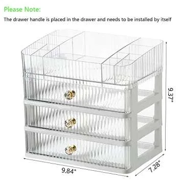 MIUOPUR Makeup Organizer with 3 Large Drawers, Countertop Organizer for Cosmetics, Ideal for Bathroom and Bedroom Vanity Countertops, Desk Storage Holder for Lipstick, Brushes and Nail Polish