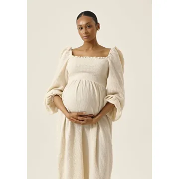 Soft Muslin Maternity Gown - Stylish Nursing Dress for Women