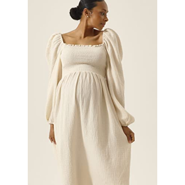 Soft Muslin Maternity Gown - Stylish Nursing Dress for Women
