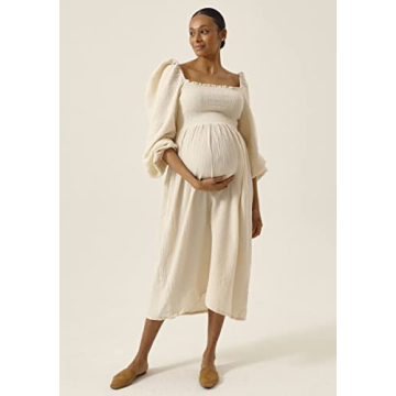 Soft Muslin Maternity Gown - Stylish Nursing Dress for Women