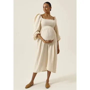 Soft Muslin Maternity Gown - Stylish Nursing Dress for Women