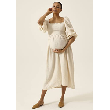 Soft Muslin Maternity Gown - Stylish Nursing Dress for Women