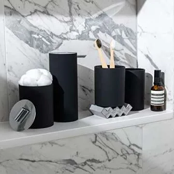 Sleek Black Bathroom Accessory Set - Modern Home Decor