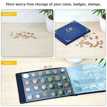 Aptbyte Coin Collection Supplies Holder Book for Collectors, 300 Pockets Coin Collection Organizer Storage Box Case Album for 20/25/ 27/30/ 38mm Coins- Blue