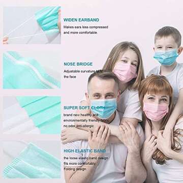 Taimu TM Face Masks for Protection Pack of 50, Colorful Disposable Face Mask For Women Safety Mask