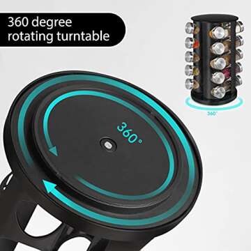 Baker Boutique Spice Rack, Spice Rack Organizer for Countertop, Empty 20-Jars Rotating Spice Rack, Spinning Spice Rack Shelf, Revolving Spice Rack for Kitchen (Black)