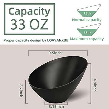 LOVYANXUE Bamboo Fiber Salad Bowls, 4 Packs Serving Bowls Black, Compostable 33 Ounce Elegant Black ...