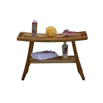 EcoDecors, 28 inch, Brown, Teak Shower Bench, Teak Bench Shower, Teak Shower Bench for Inside Shower, Teak Wood Shower Bench