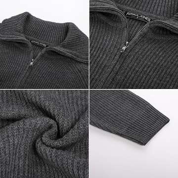 Unisex Classic Zip Up Collar Sweater Cardigan Raglan Sleeve Cardigans Dark Grey, Medium