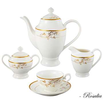 Lorren Home Trends La Luna Bone China 57-Piece 24K Gold Floral Design Dinnerware Set, Service for 8